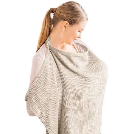 Byseng Muslin Nursing Cover for Breastfeeding, Soft Cotton Privacy Nursing Apron with Rigid Arch Neckline, Beige | Walmart (US)