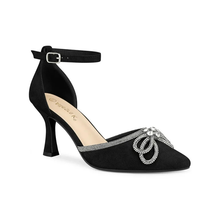 Allegra K Women's Ankle Strap Rhinestones Bow Stiletto Heel Pumps | Walmart (US)