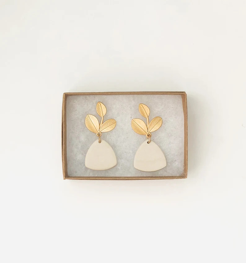 Poppy Matte Gold Dangle in White Dove  Handmade Porcelain | Etsy | Etsy (US)