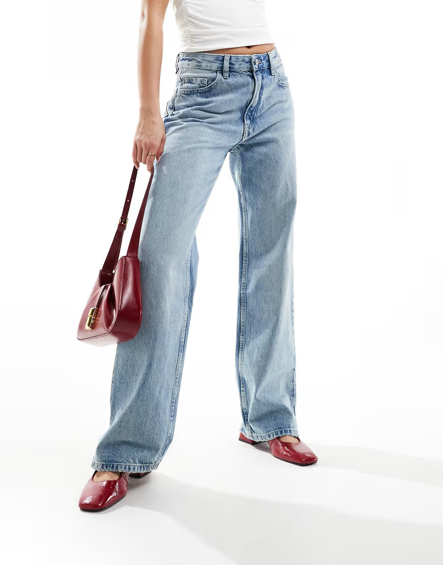 Mango mid rise straight leg jeans in light blue | ASOS (Global)