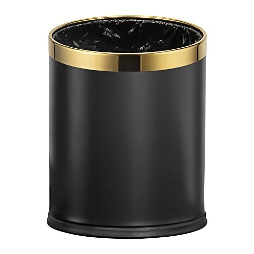 Kraftware Sophisticates Black/Polished Gold Brass Waste Basket with 3/4-Inch Bands and Brass Bumper | Amazon (US)