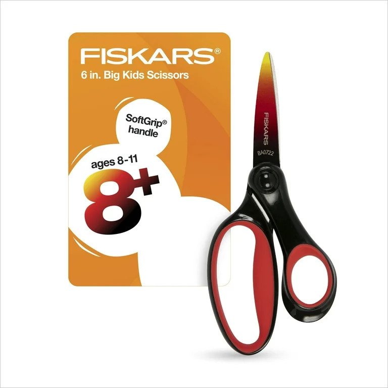 Fiskars Big Kids Scissors, 6", Pointed, School Supplies for Kids 8 & Up, Red/Black Ombre | Walmart (US)