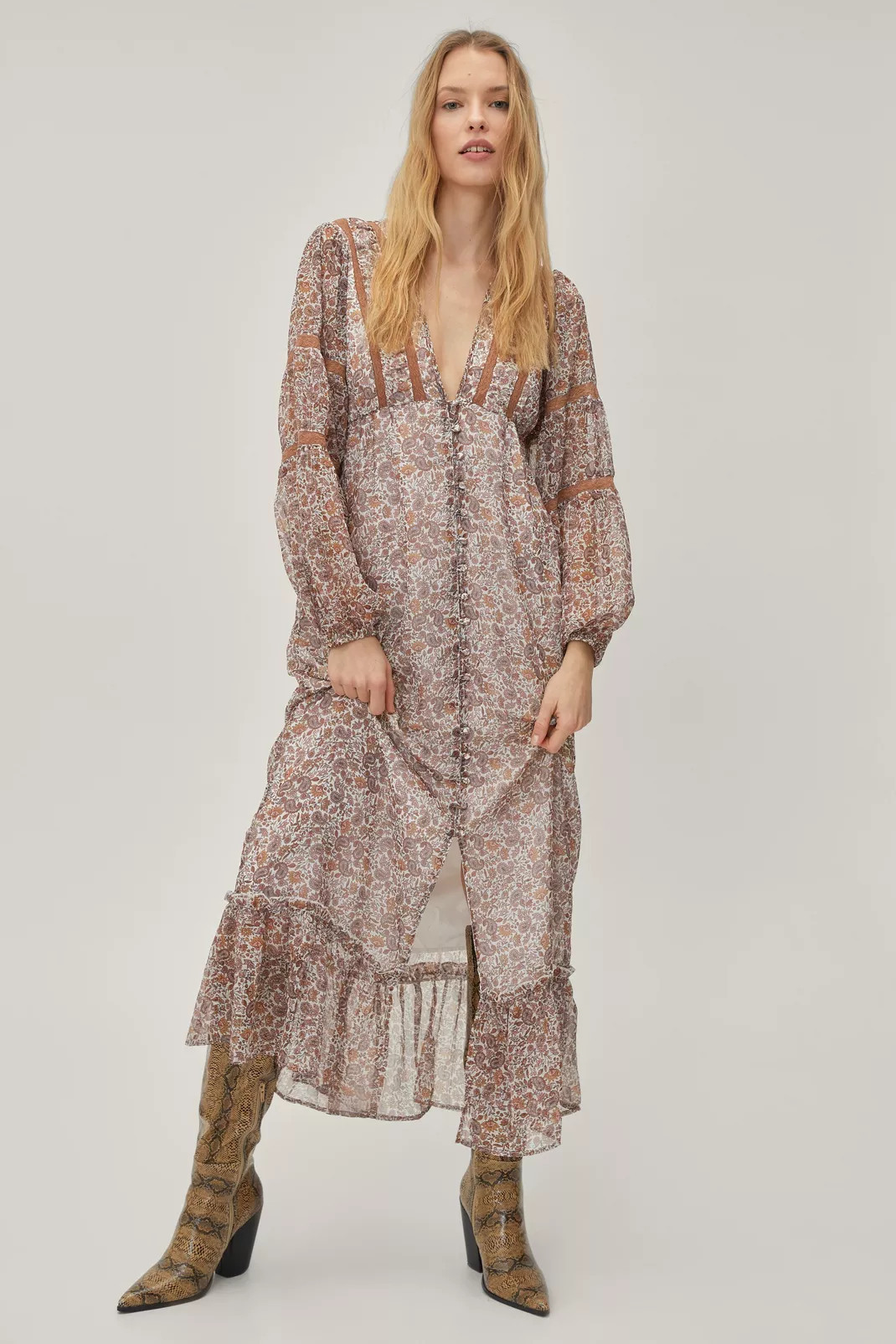 Paisley Plunge Midaxi Smock Dress | Nasty Gal (US)