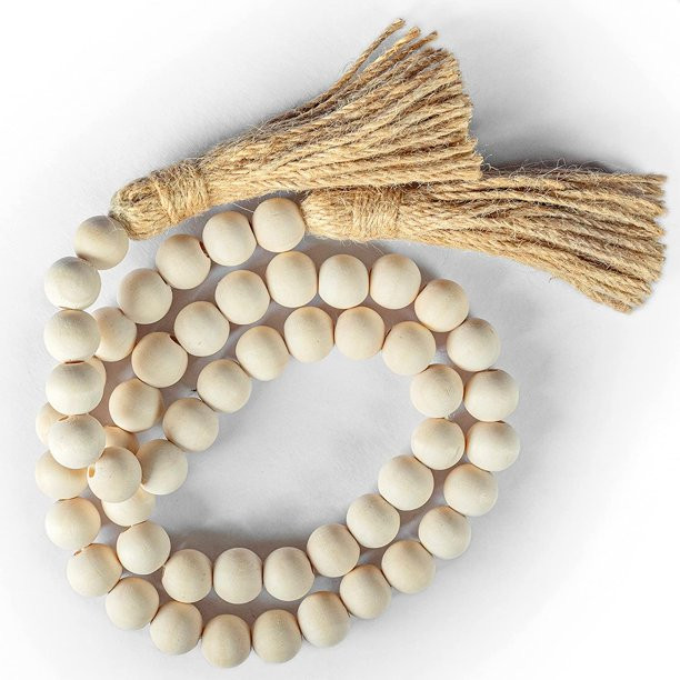 Decorative Wood Bead Garland Home Decor, Farmhouse Garland Beads with Tassel, Wooden Bead Garland... | Walmart (US)