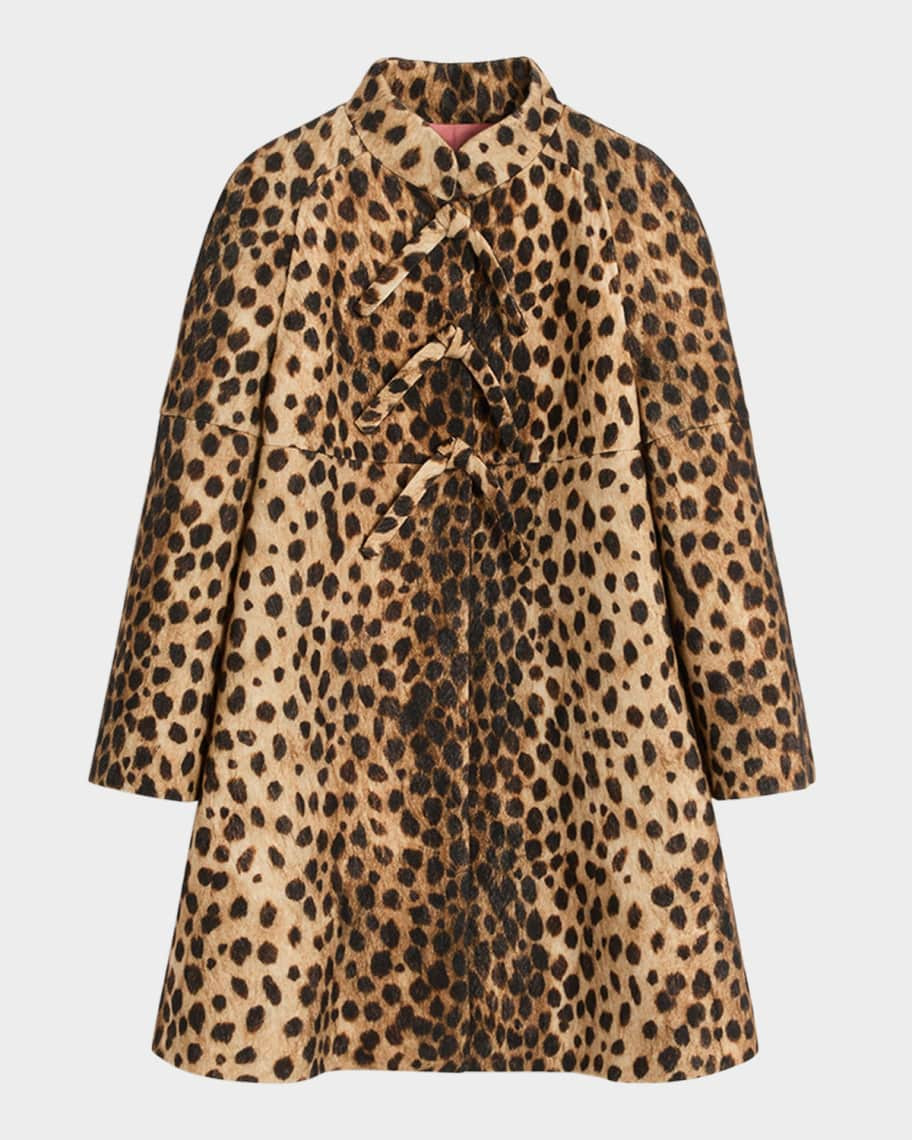 Valentino Garavani Leopard Print Bow Wool Coat | Neiman Marcus