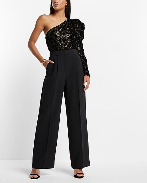 Metallic Velvet Burnout Print One Shoulder Puff Sleeve Top | Express