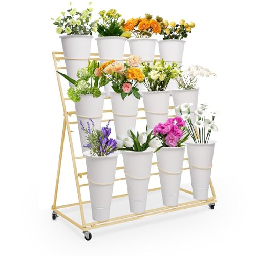 RUYSAGTW Flower Display Stand, 3 Layers Metal Plant Stand with Wheels, Multi-Purpose Storage, Moving flower bucket stand, Heavy Duty flower cart, for Florist Indoor Wedding Dector (D) | Amazon (US)