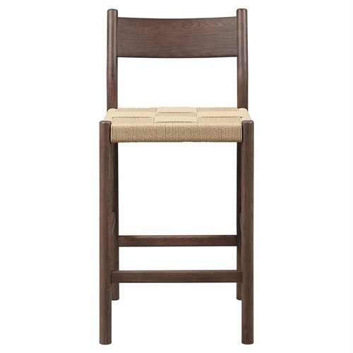 Aria Modern Classic Woven Cord Brown Oak Counter Stool | Kathy Kuo Home