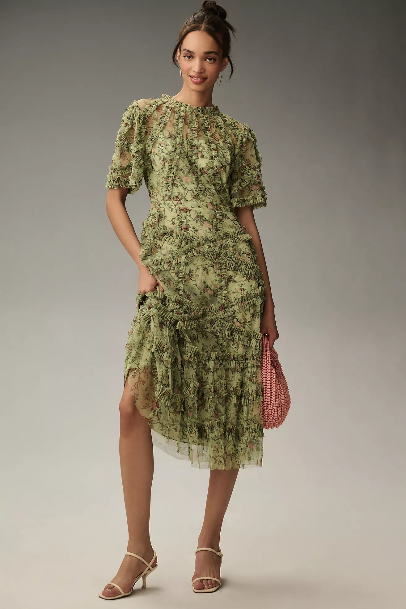 Mac Duggal Short-Sleeve Mesh Midi Dress | Anthropologie (US)