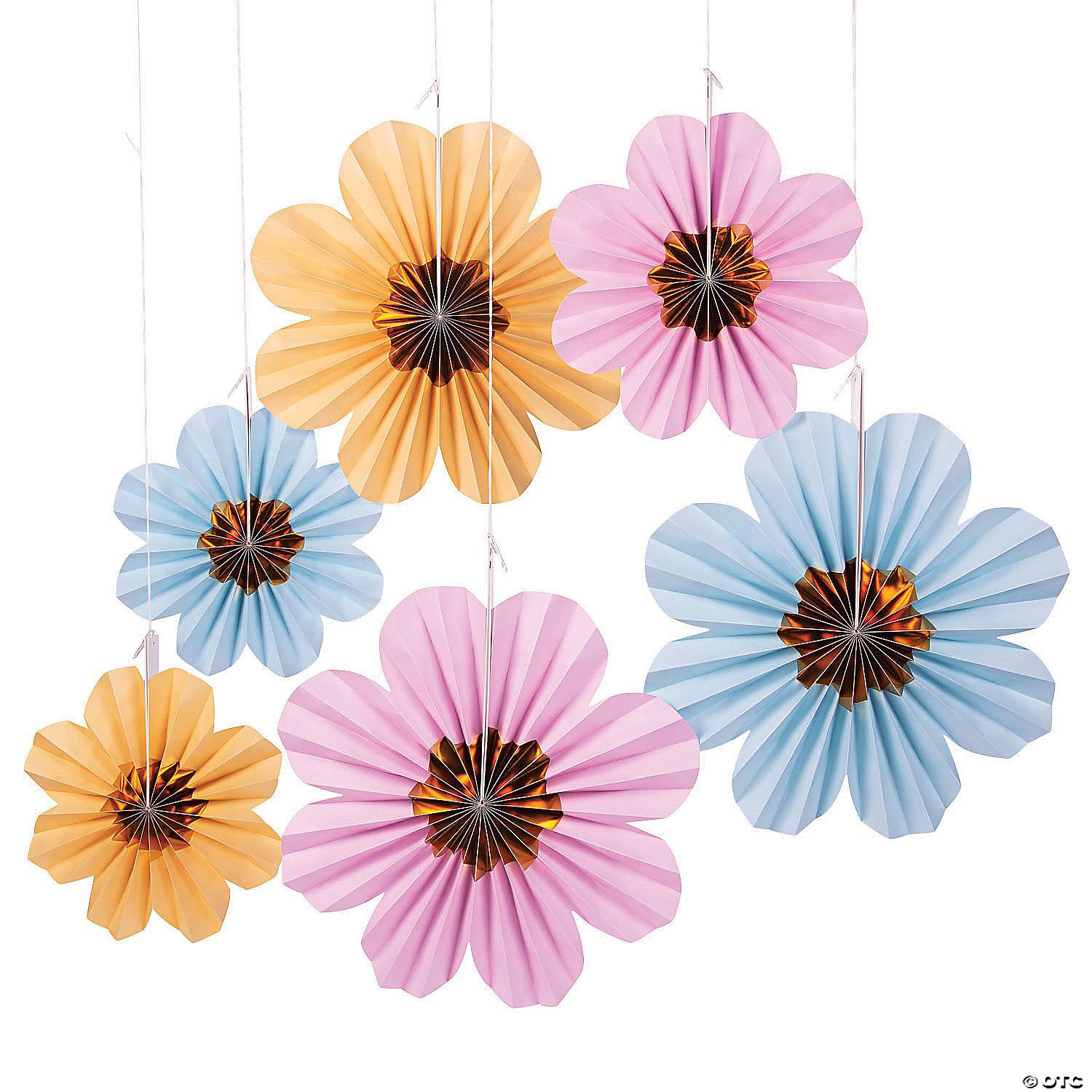 10" - 14" Pastel Daisy Hanging Paper Fans - 6 Pc. | Oriental Trading Company