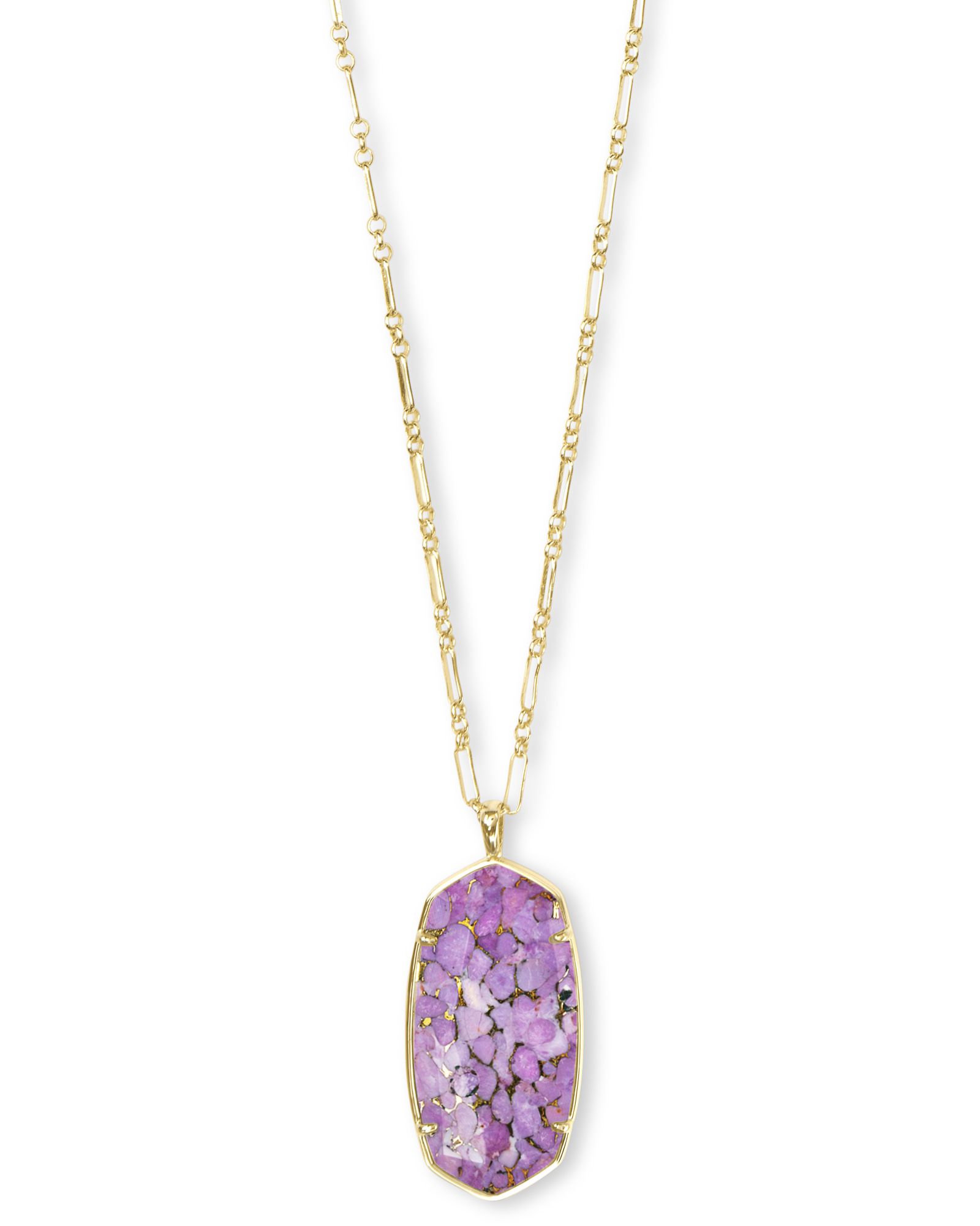 Faceted Reid Gold Long Pendant Necklace in Bronze Veined Lilac Magnesite | Kendra Scott
