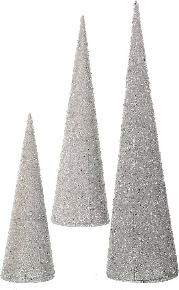 Contemporary Home Living Set of 3 Silver Sequin Beaded Cone Christmas Trees 30" | Amazon (US)