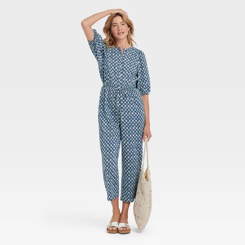 Women's Puff 3/4 Sleeve Jumpsuit - Universal Thread™ Blue Star | Target
