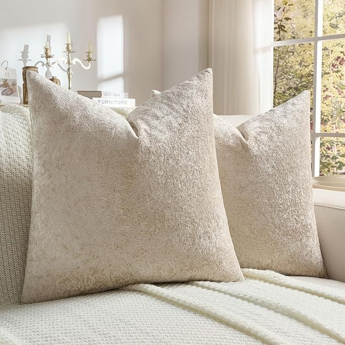 Pack of 2 Solid Flannel Throw Pillow Covers 18x18 Inch Soft Crushed Textured Neutral Decorative C... | Amazon (US)