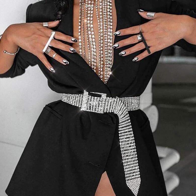 Fstrend Women Sparkle Crystal Rhinestone Chain Belts Sexy Luxury Waist Buckle Metal Beads Around ... | Amazon (US)
