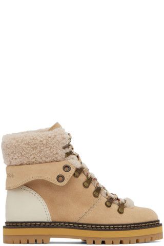 Beige Eileen Shearling Ankle Boots | SSENSE