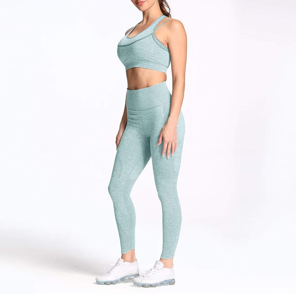 Aoxjox Yoga Outfit for Women Seamless 2 Piece Vital Workout Gym High Waist Leggings with Long Sleeve | Amazon (US)