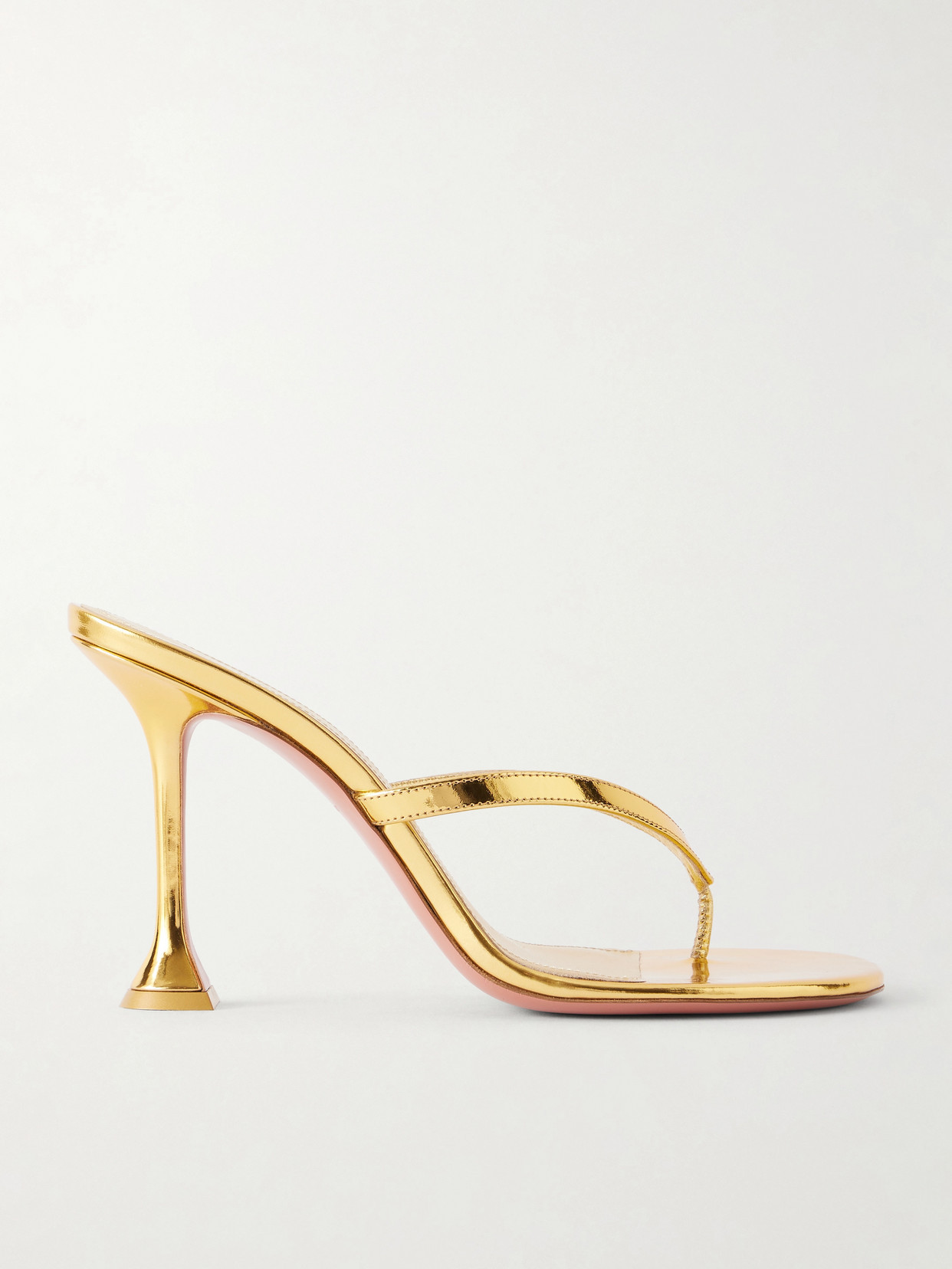 Amina Muaddi - Juliette 95 Metallic Leather Thong Sandals - Gold | NET-A-PORTER (US)