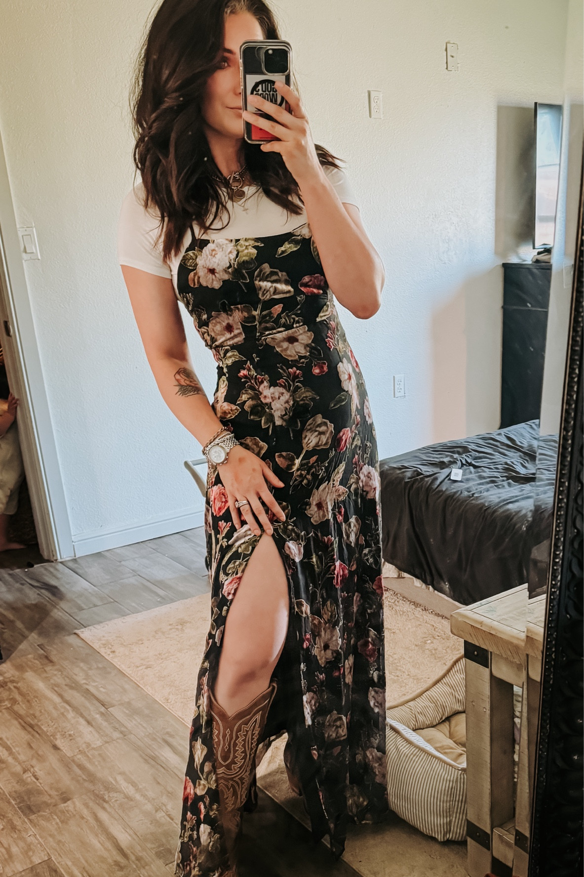 Country concert or date night outfit idea! Dress runs tts but has no stretch so size up if you are between sizes! Wearing medium for reference 

#countryconcert #datenight #cowboyboots #dressandcowboyboots #springdress #springoutfitidea #nashville 

#LTKfindsunder50 #LTKSeasonal #LTKsalealert