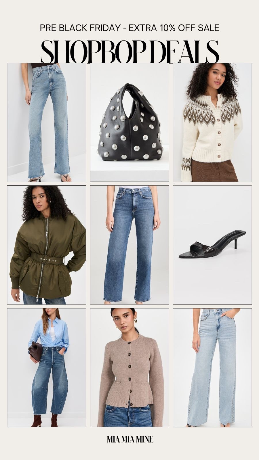 Shopbop pre Black Friday deals
Save an extra 10% off agolde jeans, barrel jeans, fair isle sweaters and cardigans 

#LTKCyberWeek #LTKSaleAlert #LTKSeasonal