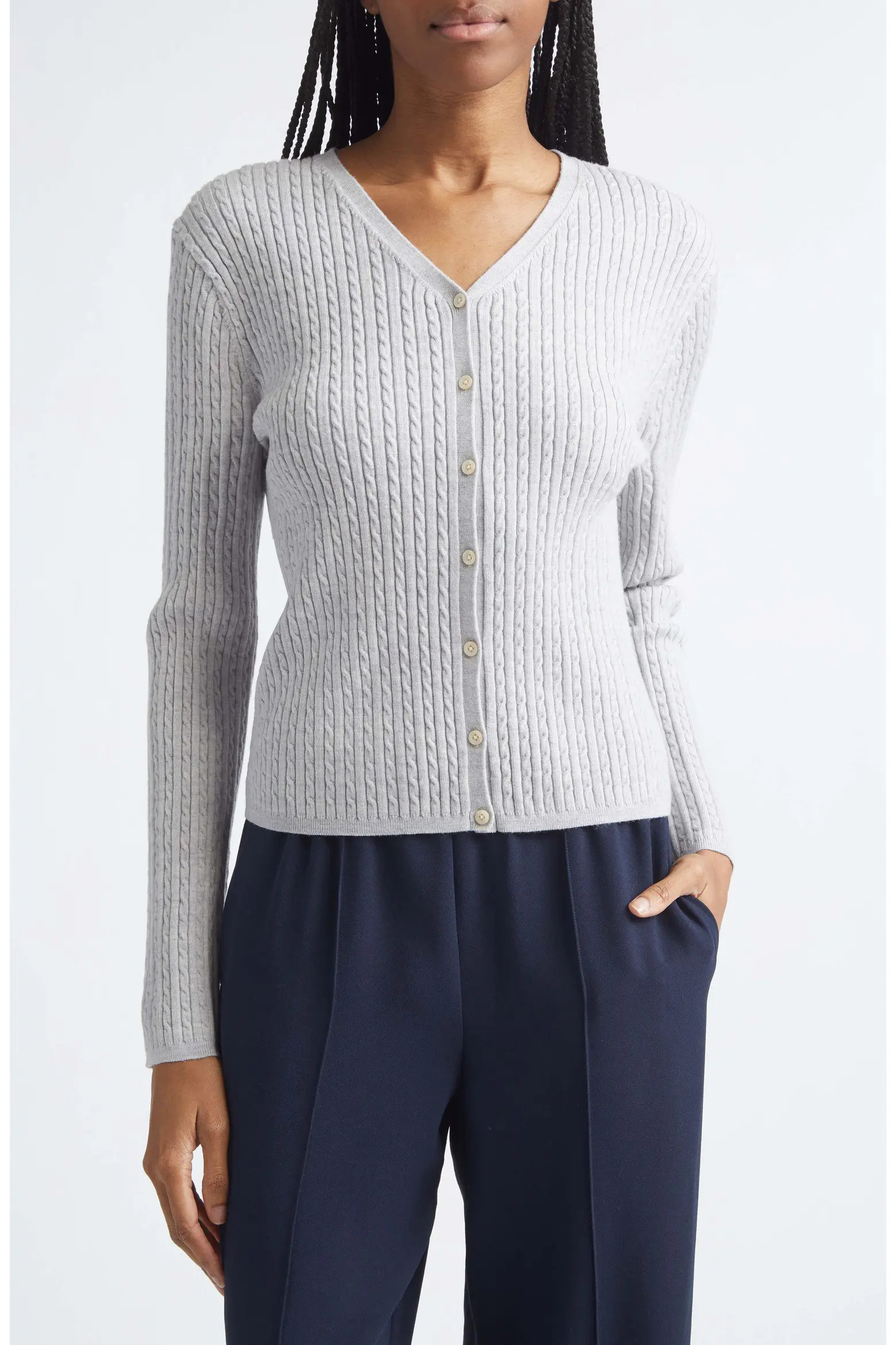 Cable Stitch Merino Wool Blend V-Neck Cardigan (Women) | Nordstrom | Nordstrom