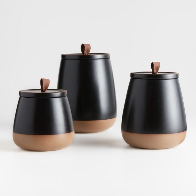 Thero Matte Black Ceramic Canisters | Crate & Barrel | Crate & Barrel