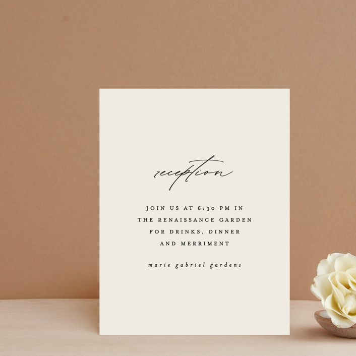 "Delicate Script" - Customizable Reception Cards in Beige by Angela Thompson. | Minted