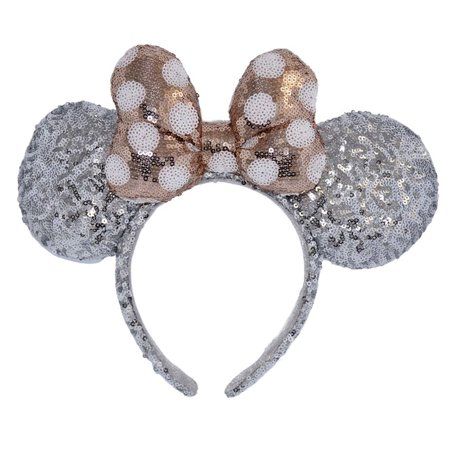 Disney Ear Headband - Minnie Mouse - Silver With Rose Gold Bow | Walmart (US)