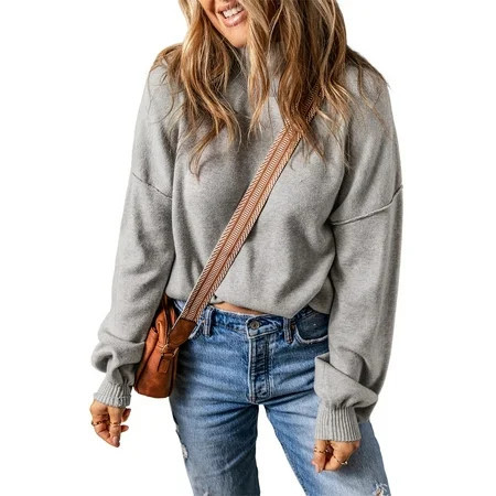 Stay Warm and Trendy: Casual Gray Knit Sweater with Drop Shoulder Design - [ZhiHiMeRi] | (US 12-14)L,Gray | Walmart (US)