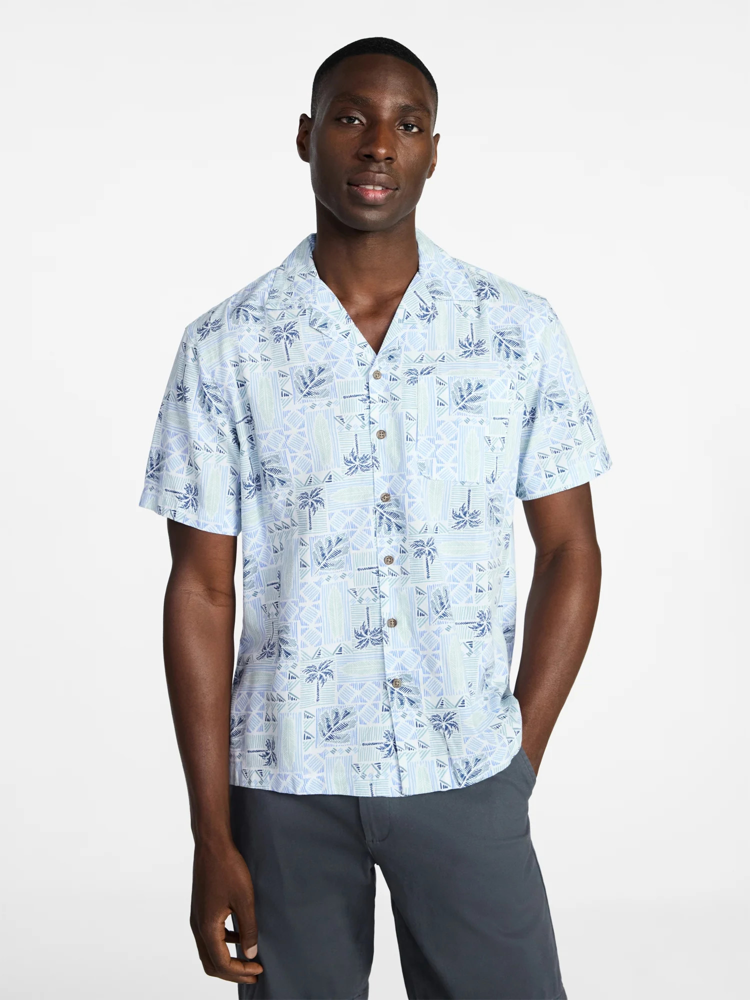 George Men's Linen Blend Camp Shirt with Short Sleeves, Sizes S-5XL, LT-3XLT | Walmart (US)