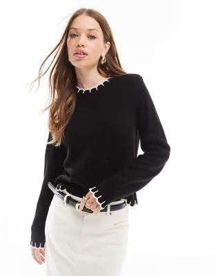 ASOS DESIGN knitted jumper with blanket stitch detail in black | ASOS (Global)