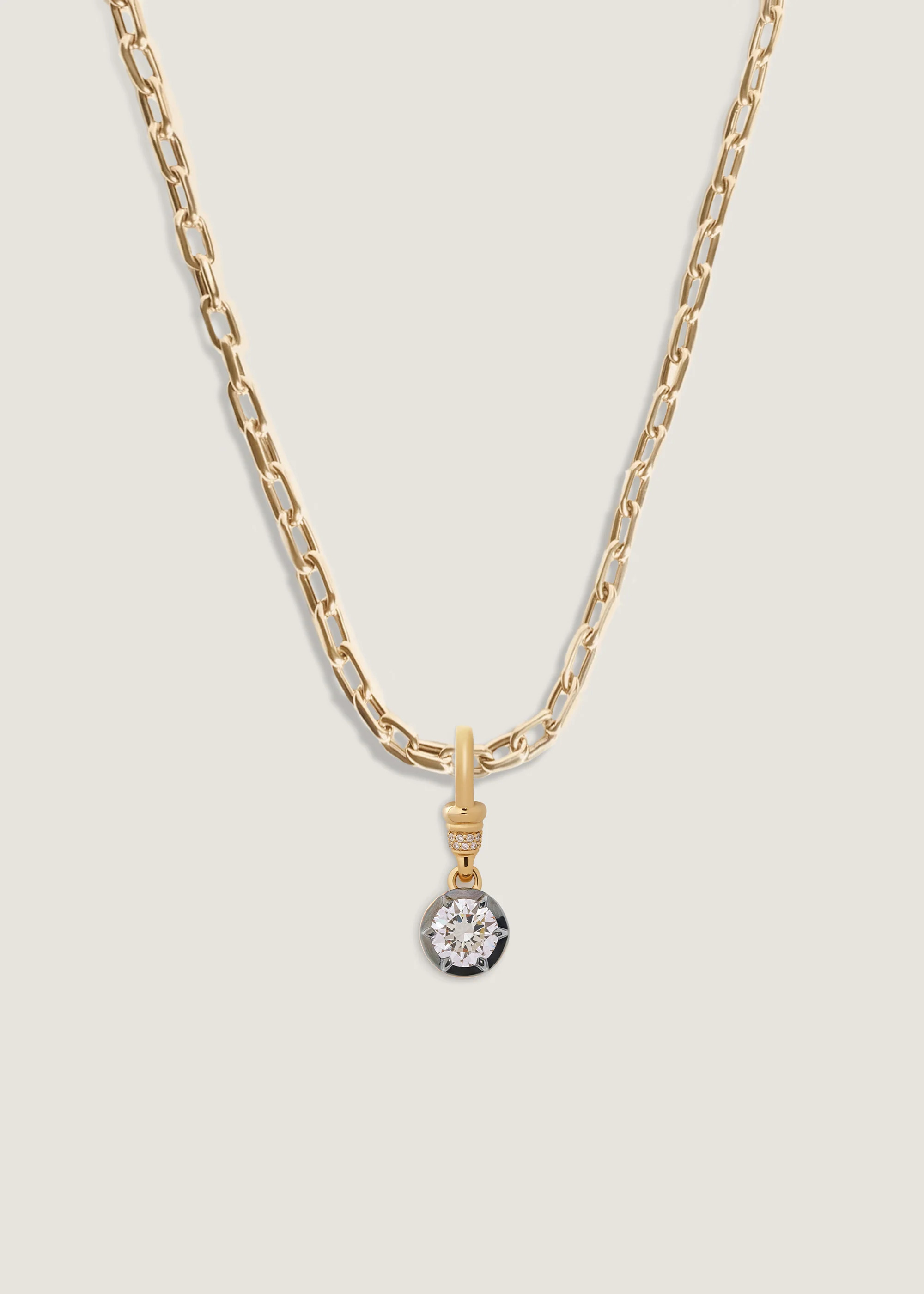 Roselle Black Rhodium Round Pendant Diamond Necklace - Mia Link Chain / 16 | Kinn Studio