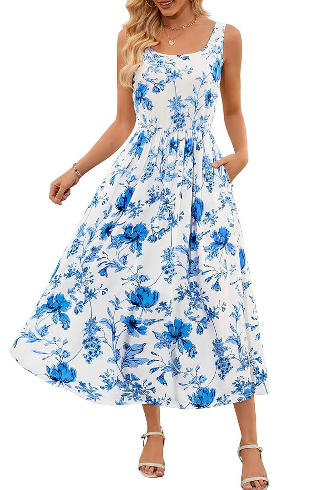 MEROKEETY Women's 2025 Summer Spring Casual Floral Sundress Sleeveless Beach Vacation Flowy Boho ... | Amazon (US)
