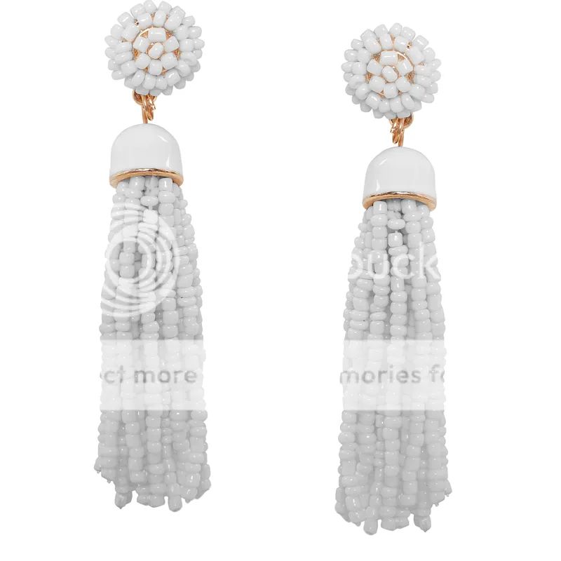 Lightweight Soiree Tassel Earrings Beaded Fringe Drop Statement Dangles In White | Humble Chic (NY)