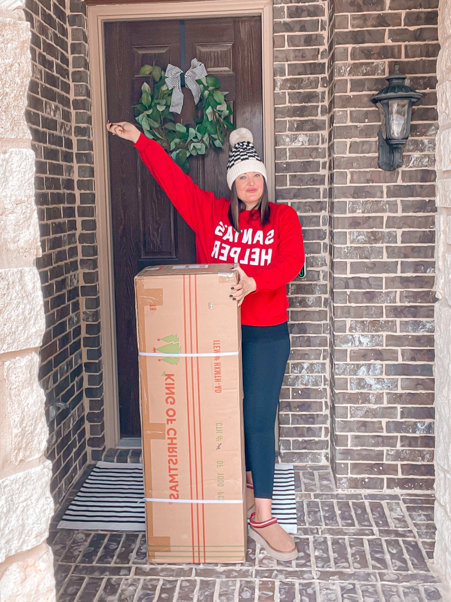 Excited my king of Christmas tree arrived! I will link it and my outfit! Christmas sweatshirt - favorite black leggings ever and uggs - cozy vibe! 

#LTKHolidaySale #LTKHoliday #LTKhome