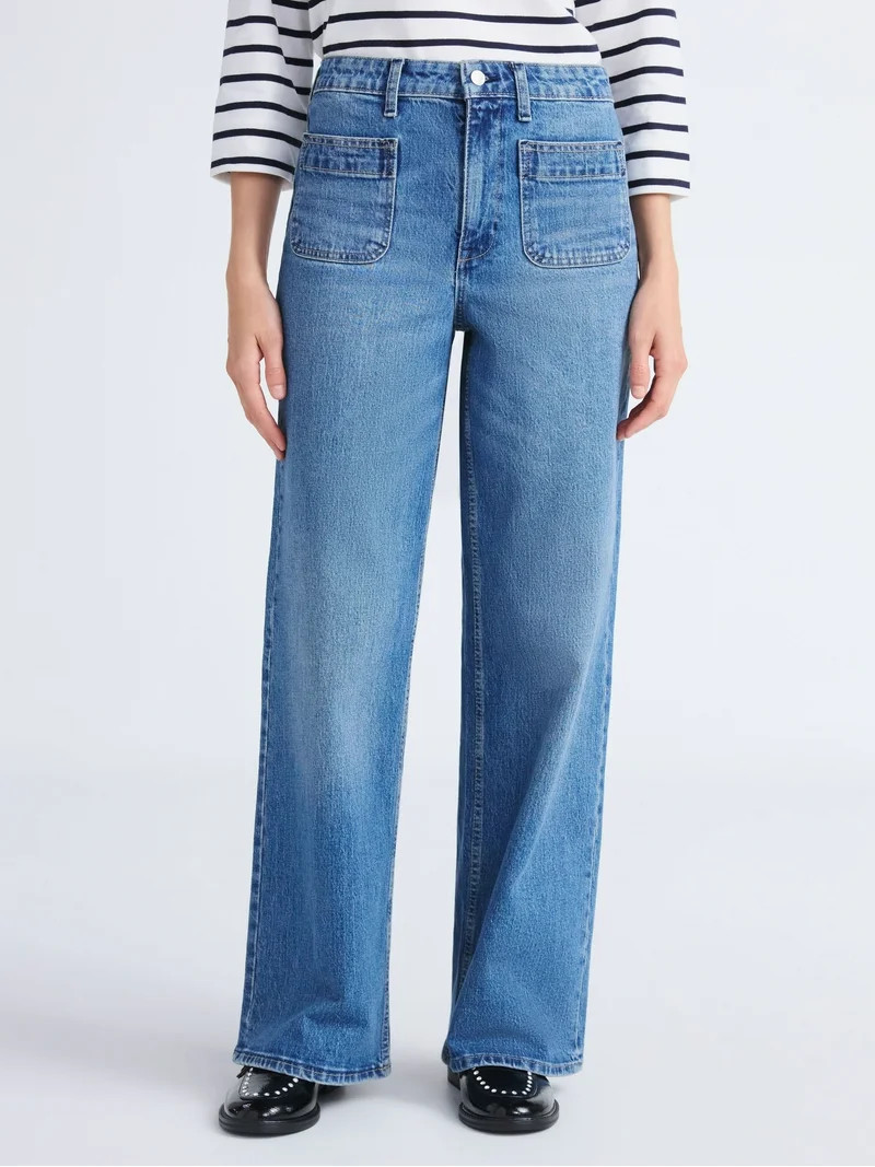 Free Assembly's Women's and Women's Plus Wide Leg Jeans with Patch Pockets, 30", 32", and 34" Ins... | Walmart (US)