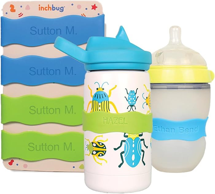 InchBug Orbit Labels Baby Bottle and Water Bottle Silicone Name Bands \u2013 Personalized Reusabl... | Amazon (US)