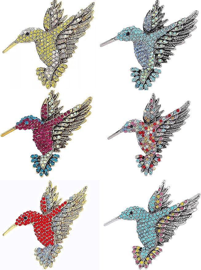 6 pieces of hummingbird brooch pin set for women girl men elegant silk scarf animal bird brooch p... | Amazon (US)