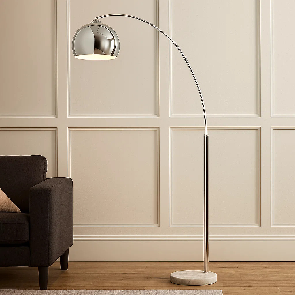 Modern 67" Arc Floor Lamp with Curved Metal Shade, Weighted Marble Base & Foot Switch for Living ... | Wayfair North America
