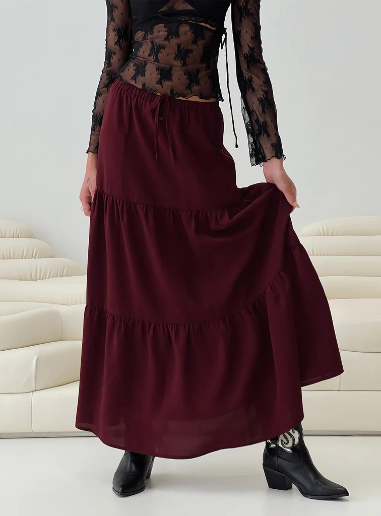 Whole Again Maxi Skirt Burgundy | Princess Polly US