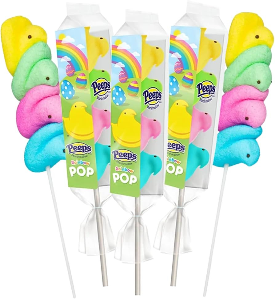 Rainbow Marshmallow Easter Peeps Candy Chicks on a Stick Lollipop, Pack of 3 | Amazon (US)