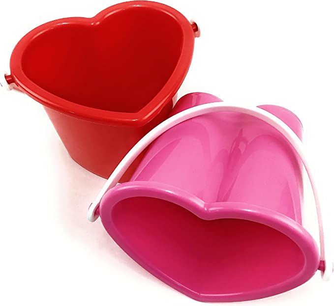 Matty's Toy Stop Beach Gear 6" Plastic Heart Shape Sand Buckets (Pails) Red & Pink Party Set Bund... | Amazon (US)