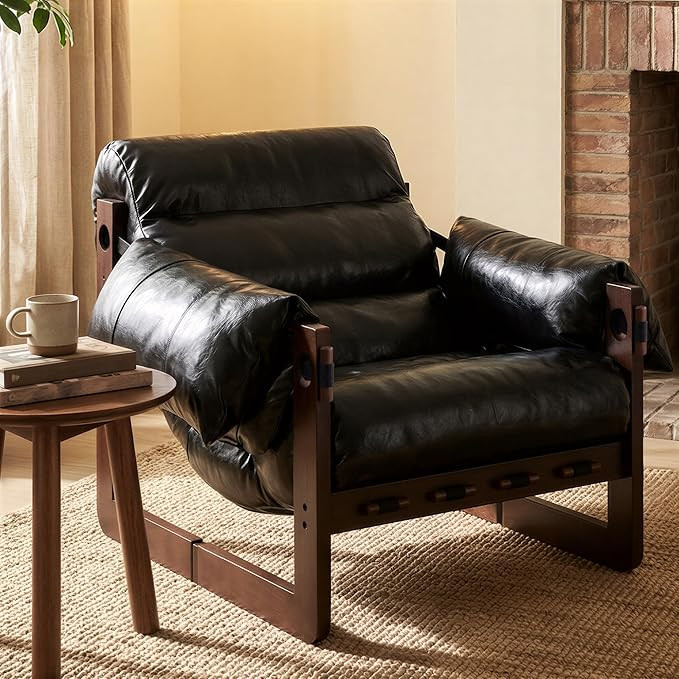 Modern Accent Chair, Reading Chair with Solid Wood Frame and Removable Padded Armrests, Upholster... | Amazon (US)