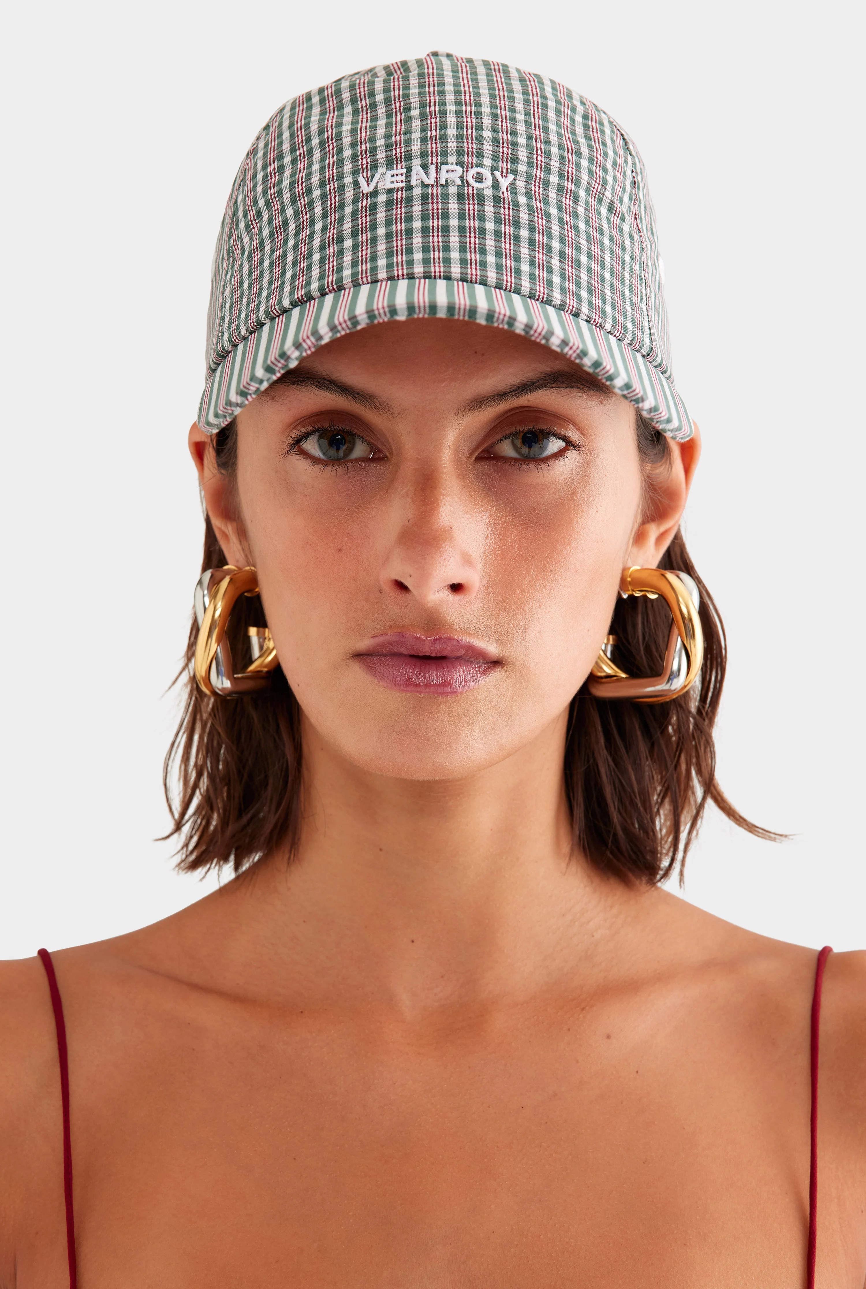 Check Cotton Nylon Cap in Check | Venroy | Venroy AU