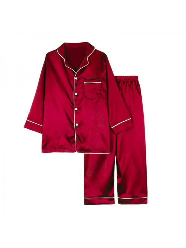 Kids Satin Pajamas Set Long Sleeve Button-Down 2-Pieces Soft Pajamas Sleepwear Loungewear 7-10 Ye... | Walmart (US)