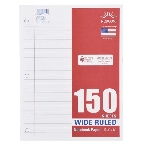 Norcom Filler Paper, Wide Ruled, 150 Pages, 8" x 10.5", 78150 | Walmart (US)