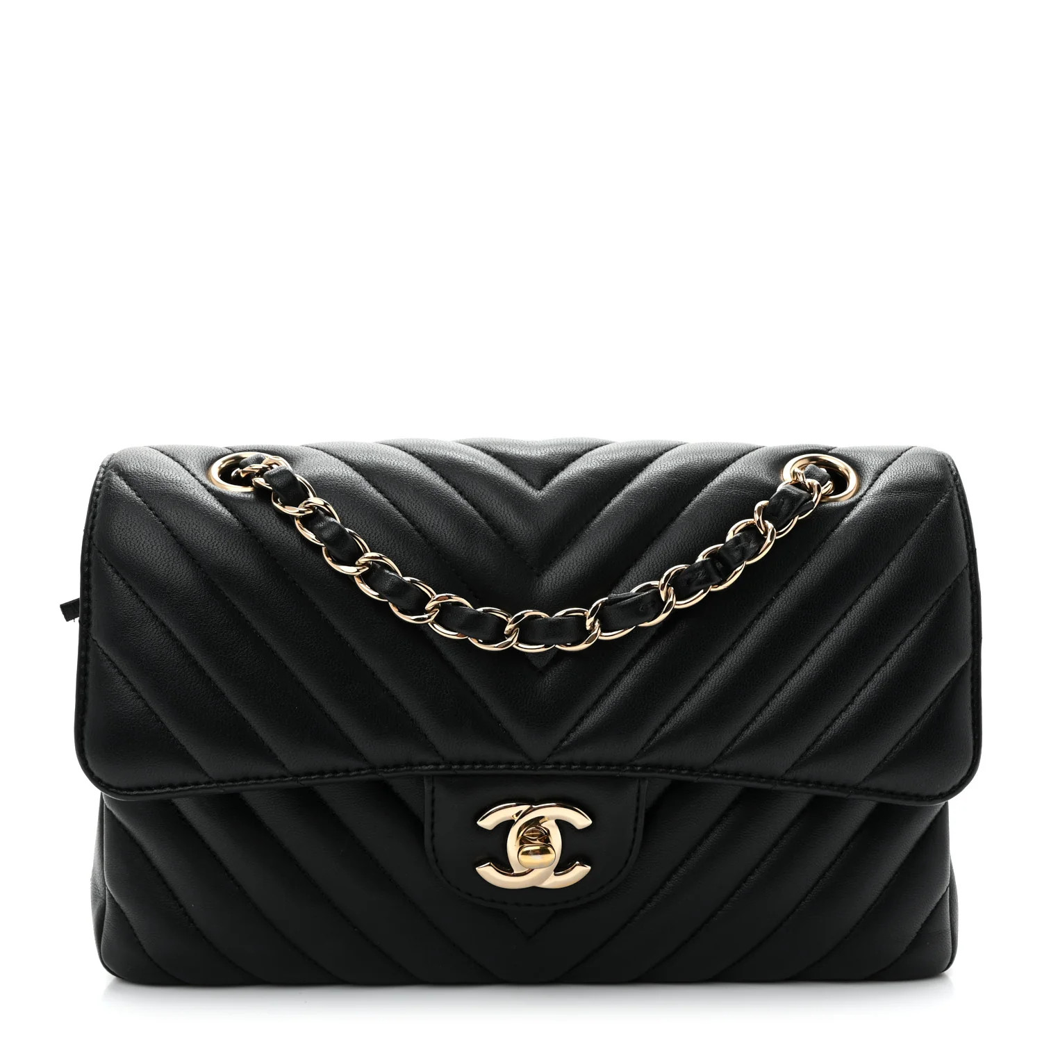 Chanel Lambskin Chevron Quilted Small Double Flap Black 1915560 | FASHIONPHILE (US)