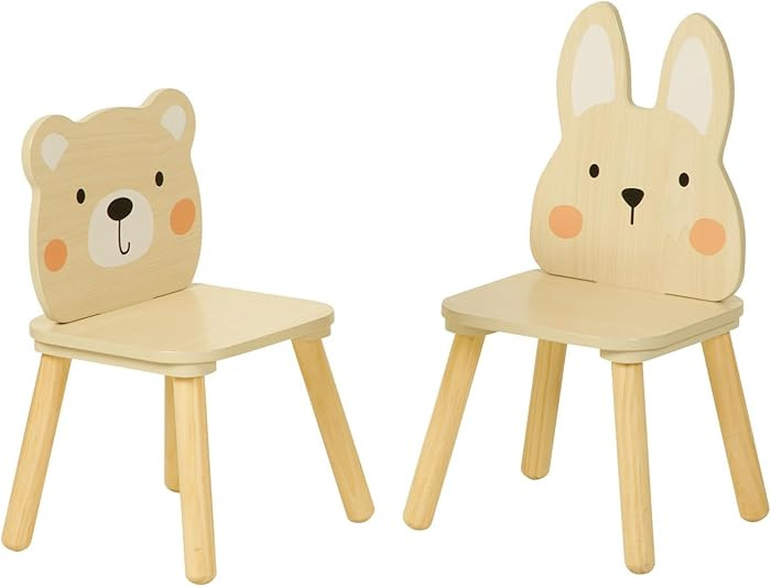 Kids Wooden Animal Chairs, Including Rabbit and Bear Chair, Kids Playroom Furniture for Eating, R... | Amazon (US)