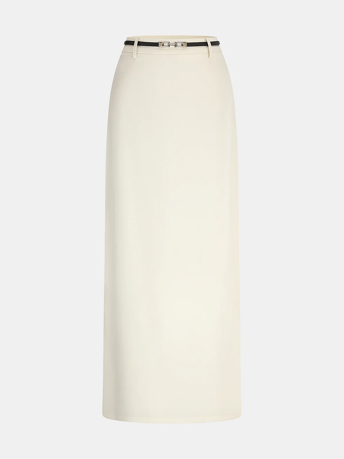 Belted Satin Straight Maxi Skirt | Commense