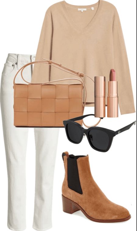 Easy outfit to wear for fall!  Don’t put away those white jeans…they’re great styled with a tan sweater, booties and bag!  

#LTKitbag #LTKstyletip #LTKSeasonal